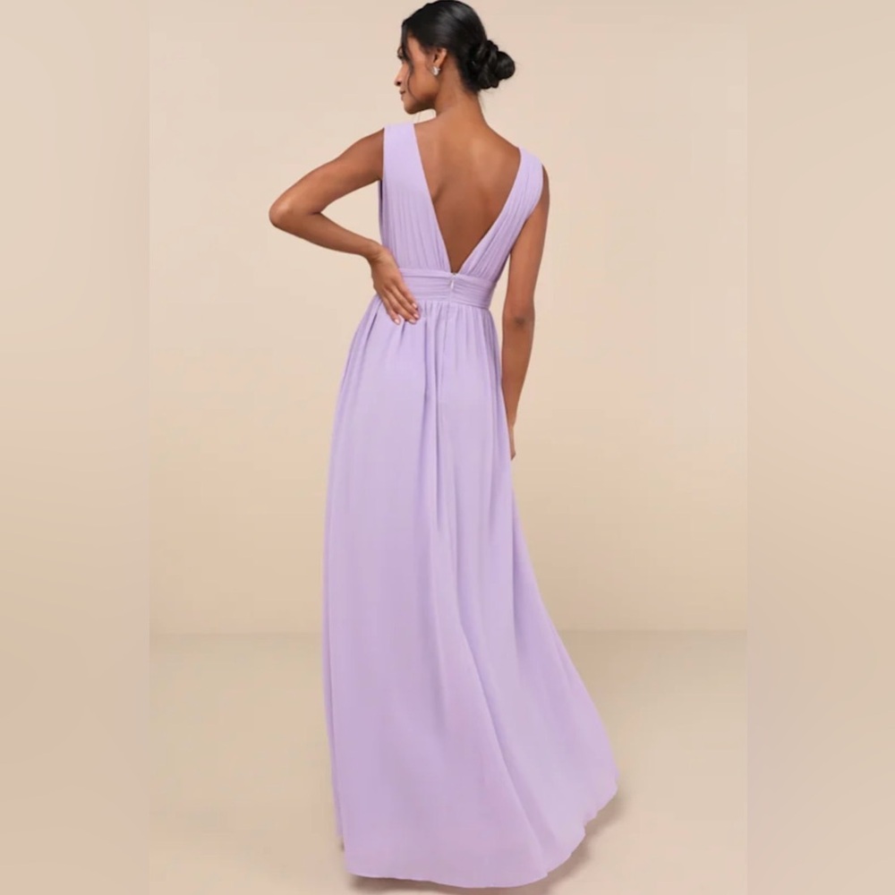 Lulu's Lavender V-Neck Maxi Dress with High Slit - Picture 2 of 6